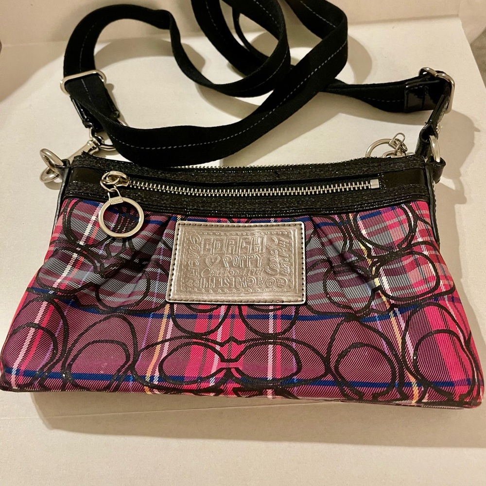 Coach Pink and Black Plaid Crossbody Bag